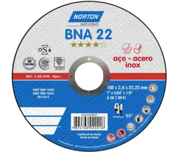 Disco de Corte para Aço e Inox Norton BNA 22