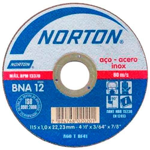 Disco de Corte para Aço e Inox Norton BNA 12