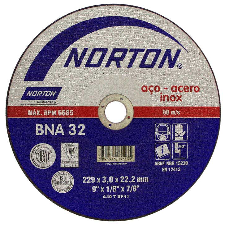 Disco de Corte para Aço e Inox Norton BNA 32