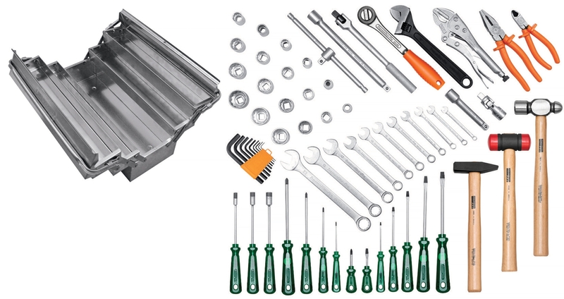 Kit De Ferramentas E Caixa Sanfonada De Inox 5 Gavetas Com 65 Peças Tramontina Pro